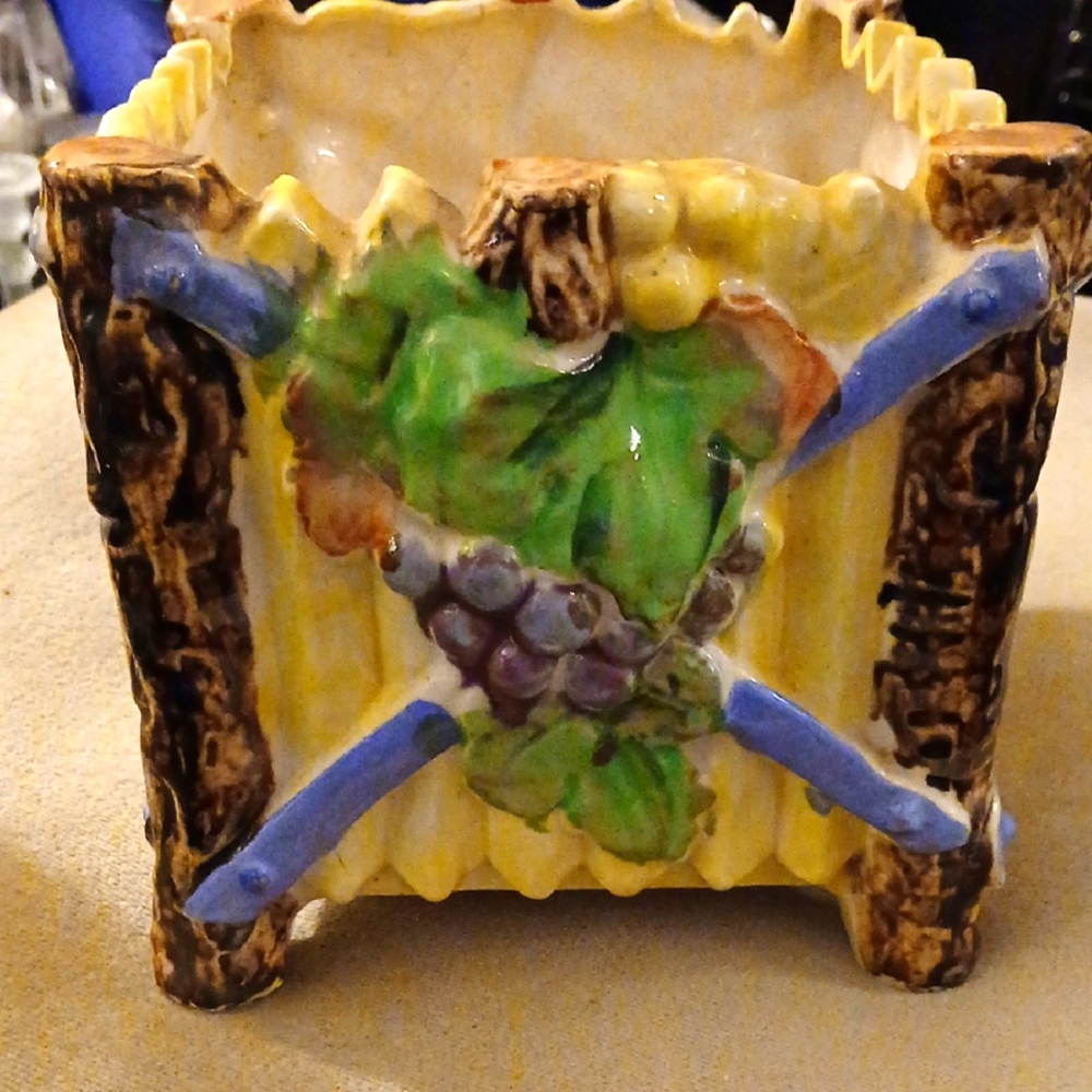 Handcrafted Japanese Majolica Planter with Grapevine Design